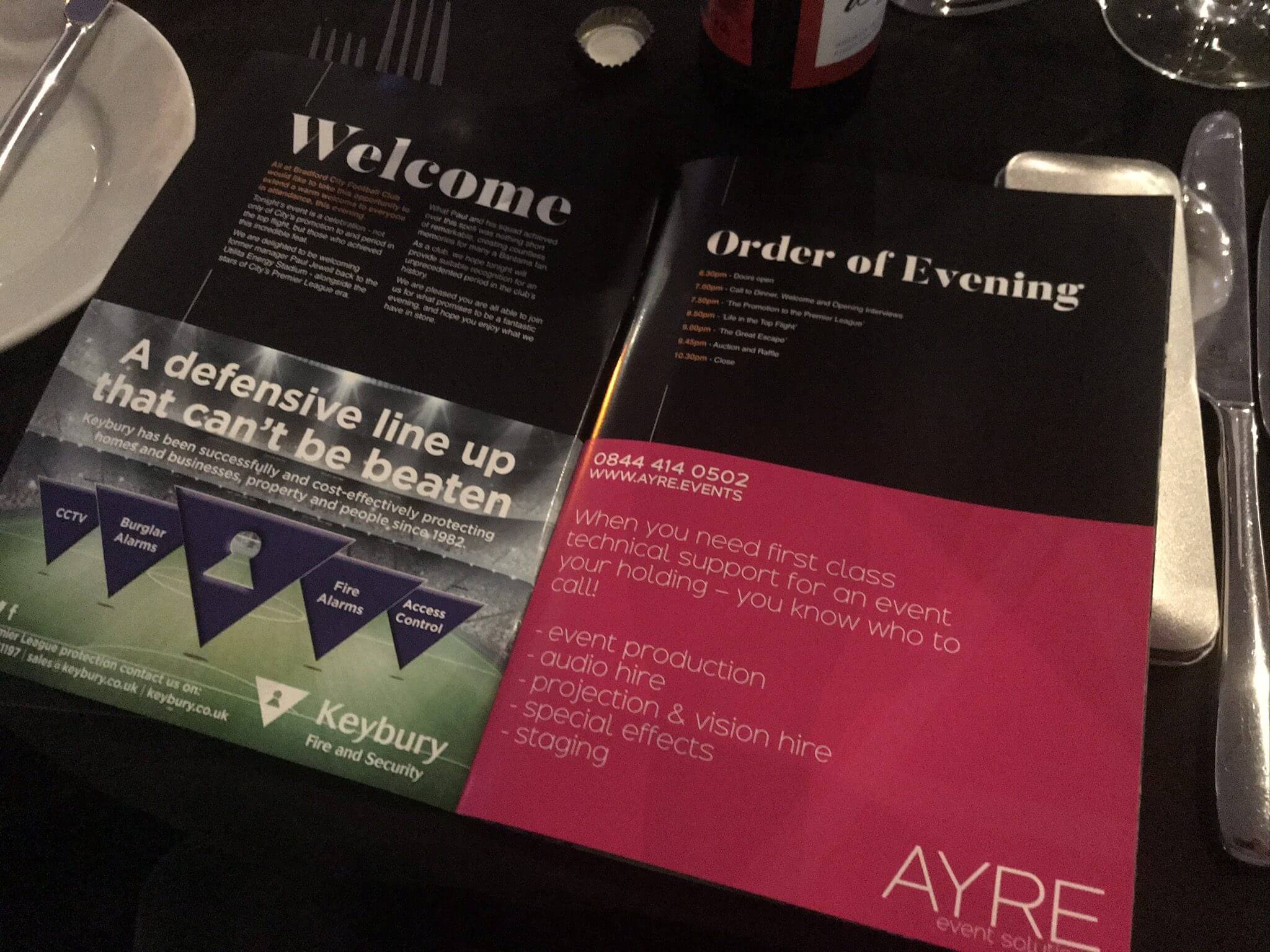 Bradford City Football Club Anniversary Dinner Supported by AYRE LTD