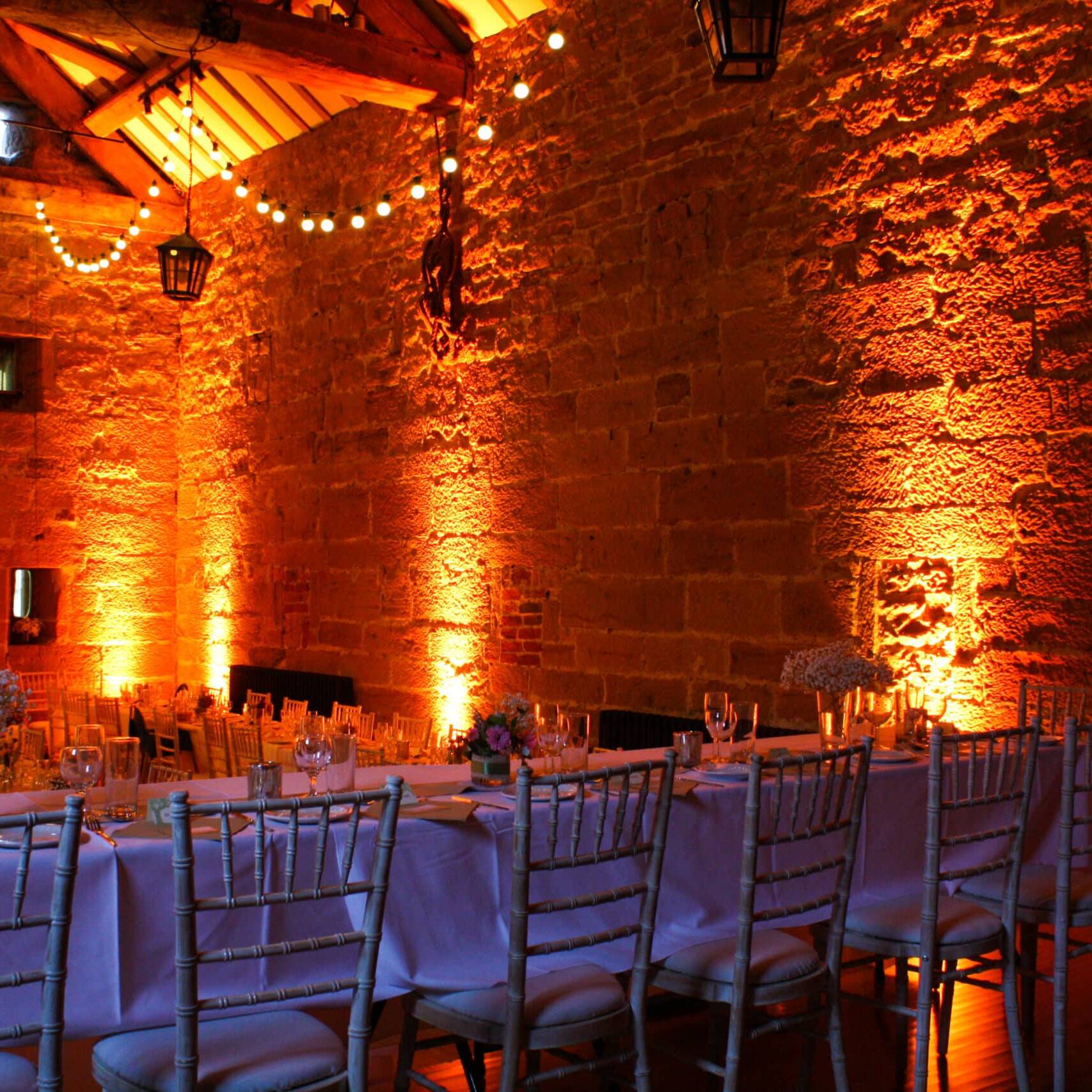 Uplighting and festoon lighting hire at a wedding